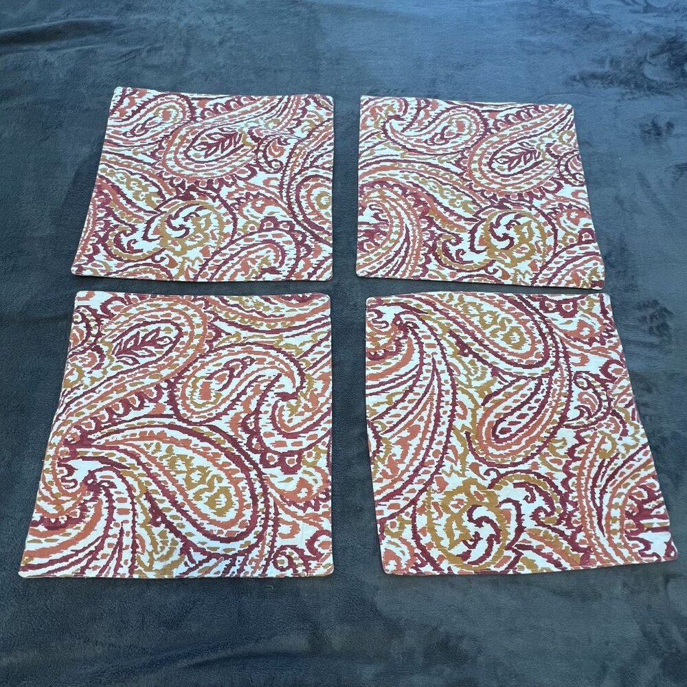 Cynthia Rowley‎ Set Of 4 Paisley Cotton Placemats Square Reversible 100% Cotton